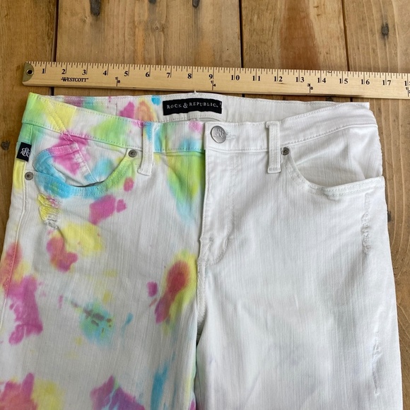 Rock & Republic White Jeans Ankle Tie‎ Dyed Pink Blue Green 12 - Picture 5 of 8